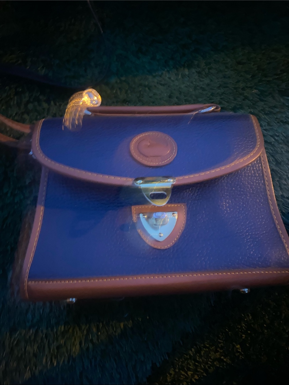 Dooney & Bourke Navy Blue and Brown Leather Top-Handle Satchel